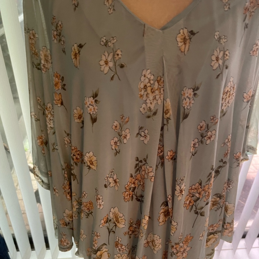 Sara Michelle Sage Green Floral V-Neck Tunic
